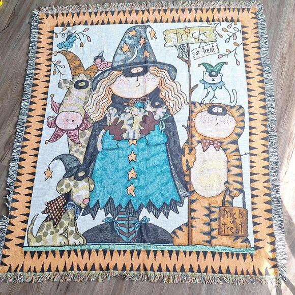Vintage Halloween Witch Trick Or TreatWoven Blanket